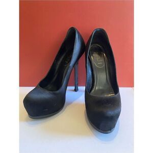 Yves Saint Laurent Black Satin Tribtoo 80 Heels Size 36.5
